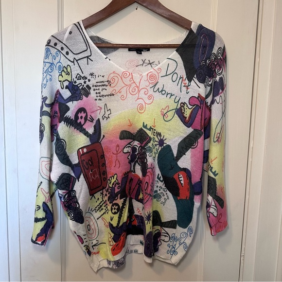 CHARLIE B Sweaters - Charlie B Lightweight V-Neck Soft Knit Oversized Sweater, Artsy, Lightweight